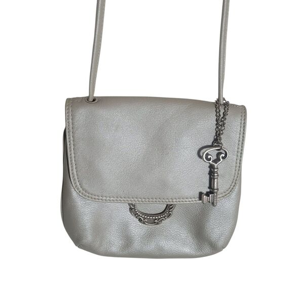 Fossil Leather Crossbody Bag Purse Women's Small Light Gray Going Out Event - Picture 1 of 13